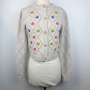 Saylor Surrey Embroidered Cardigan Floral Wool Cropped Size M Free People